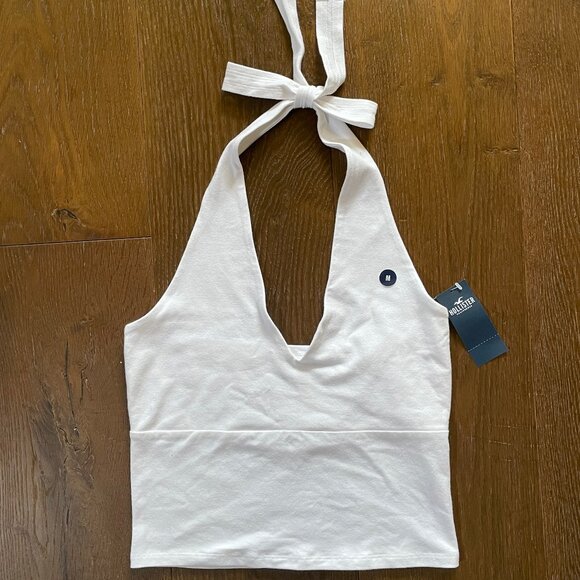 Hollister NWT White V-Neck Halter Top Size M - Picture 2 of 6